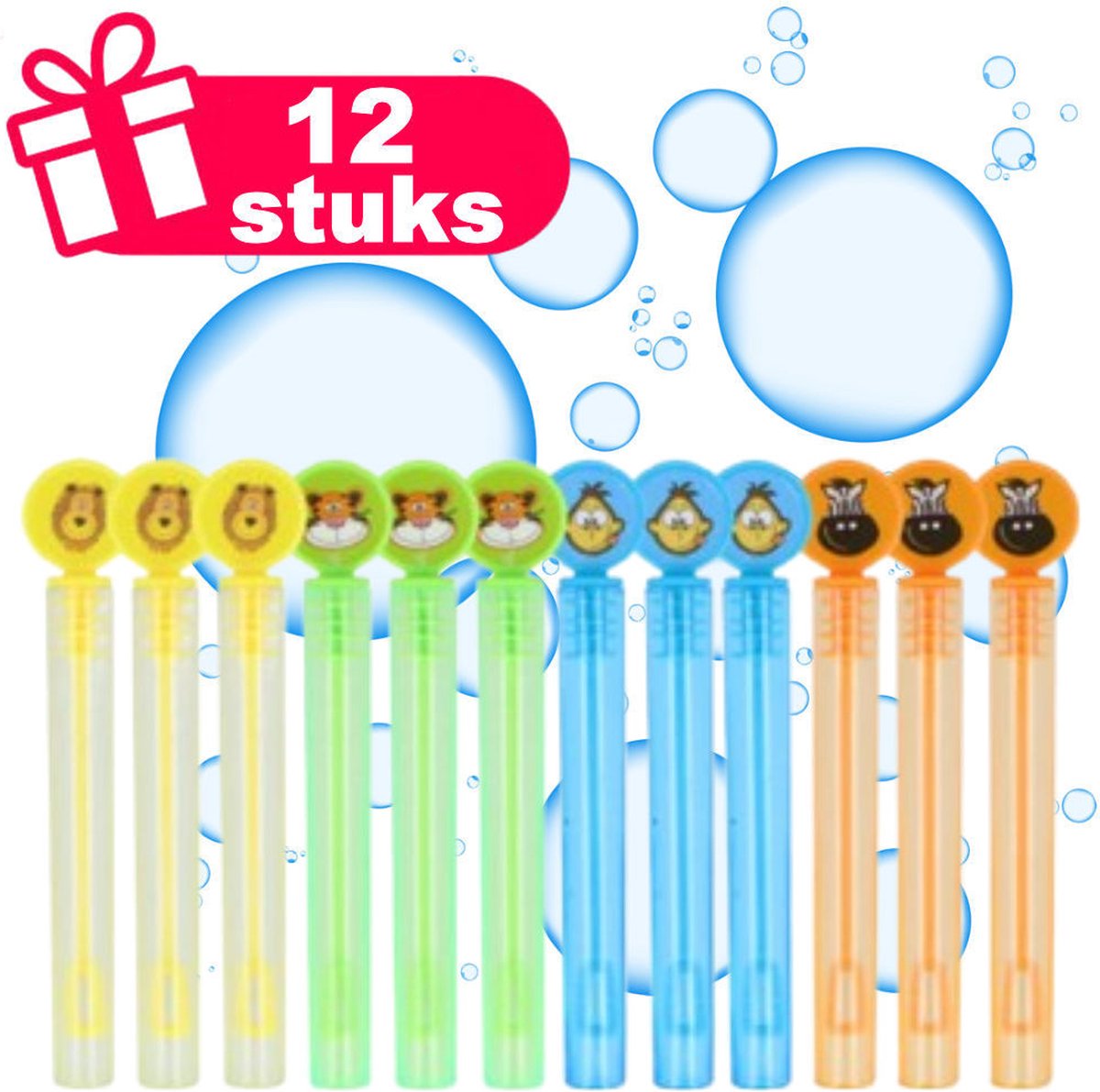 Henbrandt - 12 Stuks Jungle Dieren Mini Bellenblaas Staafjes (4ml) - Belleblaas Traktatie uitdeelcadeautjes voor kinderen & peuters - Traktaties en kinderverjaardagen - Klein grabbelton speelgoed voor in traktatie uitdeelzakjes