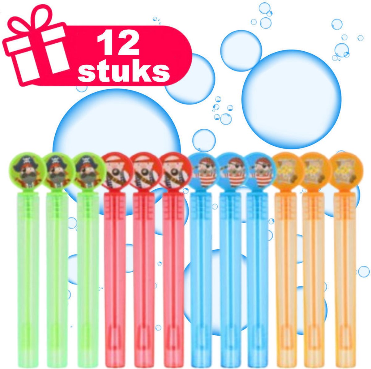 Henbrandt - 12 Stuks Piraten Mini Bellenblaas Staafjes (4ml) - Belleblaas Traktatie uitdeelcadeautjes voor kinderen & peuters - Traktaties en kinderverjaardagen - Klein grabbelton speelgoed voor in traktatie uitdeelzakjes