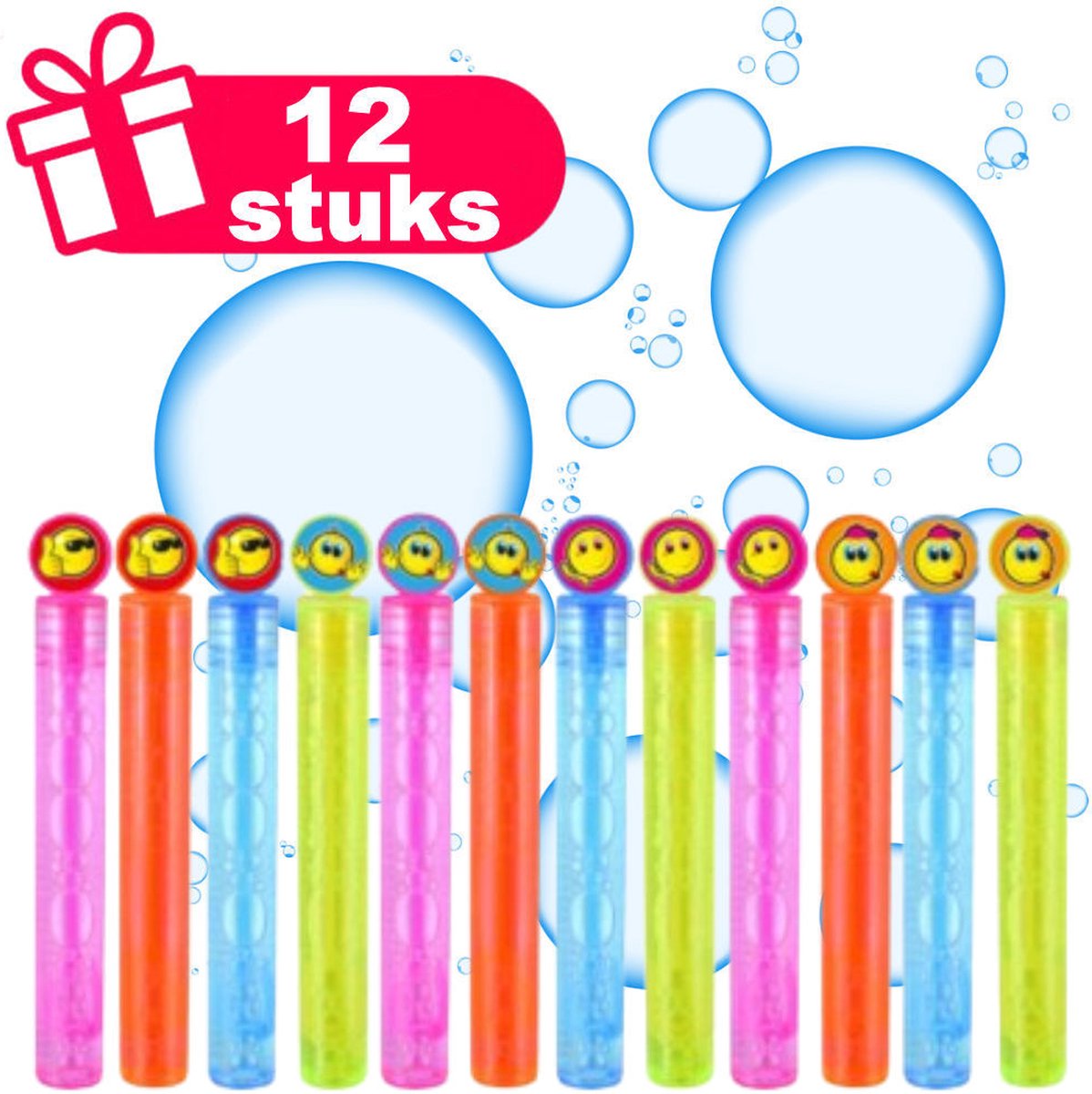 Henbrandt - 12 Stuks Smileys Mini Bellenblaas Staafjes (4ml) - Belleblaas Traktatie uitdeelcadeautjes voor kinderen & peuters - Traktaties en kinderverjaardagen - Klein grabbelton speelgoed voor in traktatie uitdeelzakjes