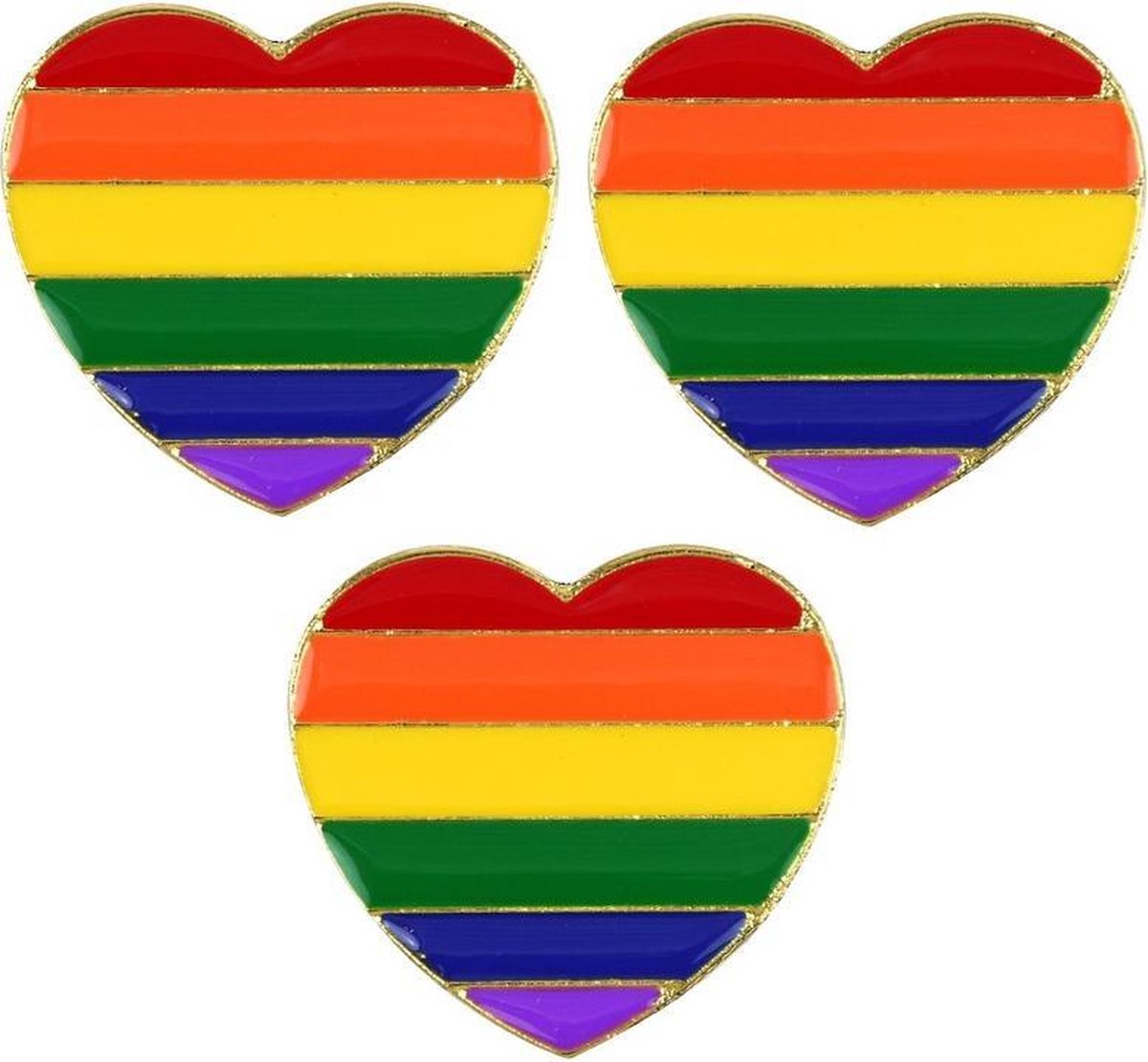 3x Regenboog gay pride kleuren metalen hartje pin/broche/badge 3 cm - Regenboogvlag LHBT accessoires