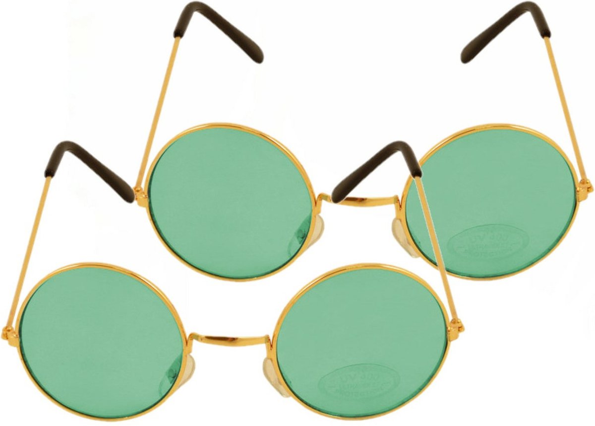 Flower power - groene - set van 2 - zonnebrillen - ronde glazen - hippie - feest