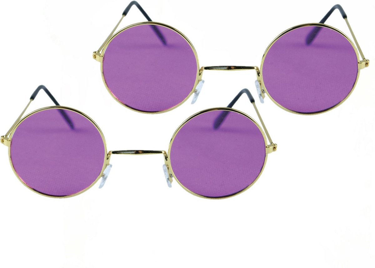 Flower power - paarse - set van 2 - zonnebrillen - ronde glazen - hippie - feest