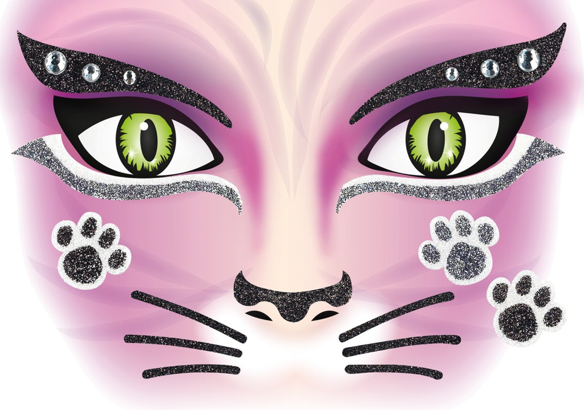 Face Art Glitter Sticker / Gezicht Tattoo Kat / Poes / Cat