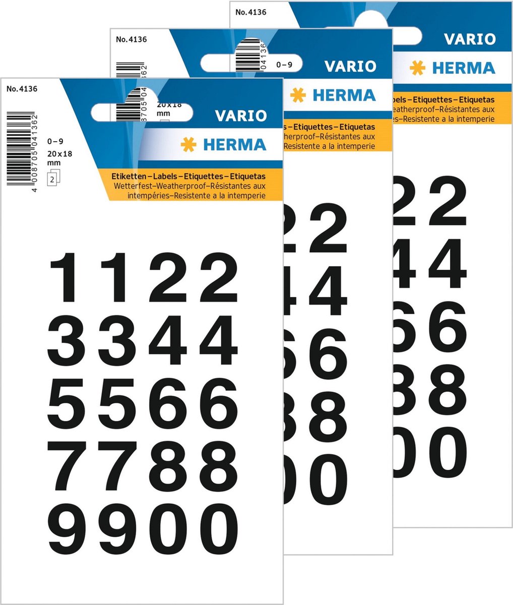 Stickervellen met 160x stuks plak cijfers/getallen 0-9 zwart/transparant 20x18 mm