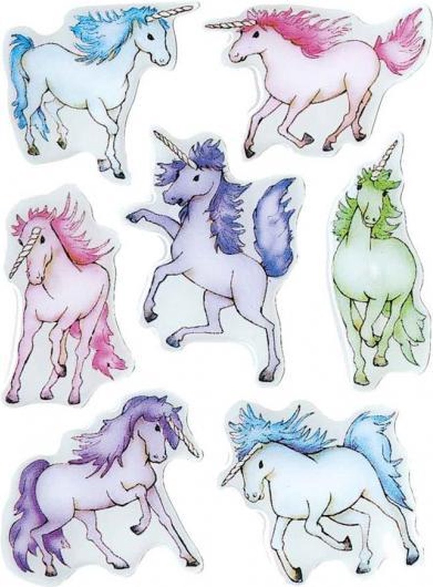 stickers Eenhoorns meisjes 12 x 8,4 cm folie 7 stuks