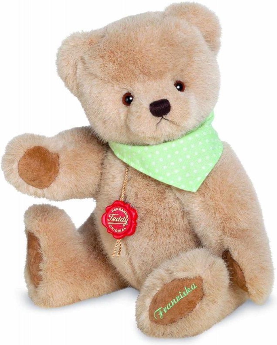 Hermann Teddy Kuschelbär 28 cm (grünes Tuch) - inkl. indiv. Stickung