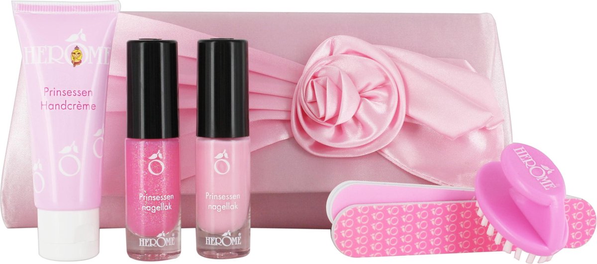   Prinsessen Set Meisjes Speelgoed vanaf 2 Jaar - 2x Nagellak (Waterbasis), 2x Nagelvijl, Handcreme en Borstel - Incl. Luxe Clutch / Tasje