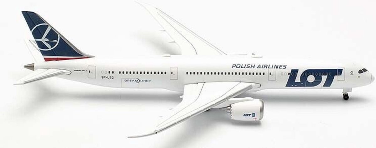 Herpa schaalmodel Boeing vliegtuig 787-9 D. LOT Polish Airlines schaal 1:500 lengte 12.6cm