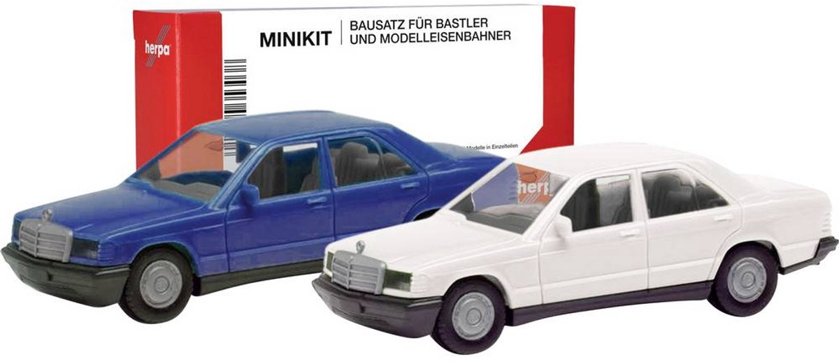 Herpa 012409-009 H0 Auto Mercedes Benz 190E, blauw en classicawit