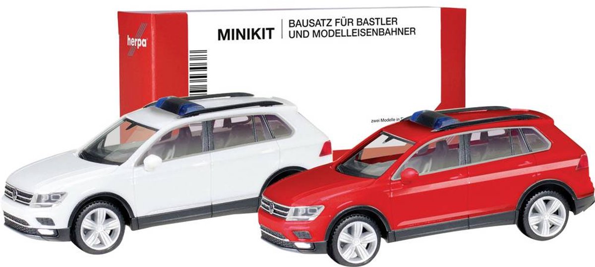 Herpa 013109-002 H0 Auto Volkswagen Tiguan met waarschuwingsbalk, rood en wit