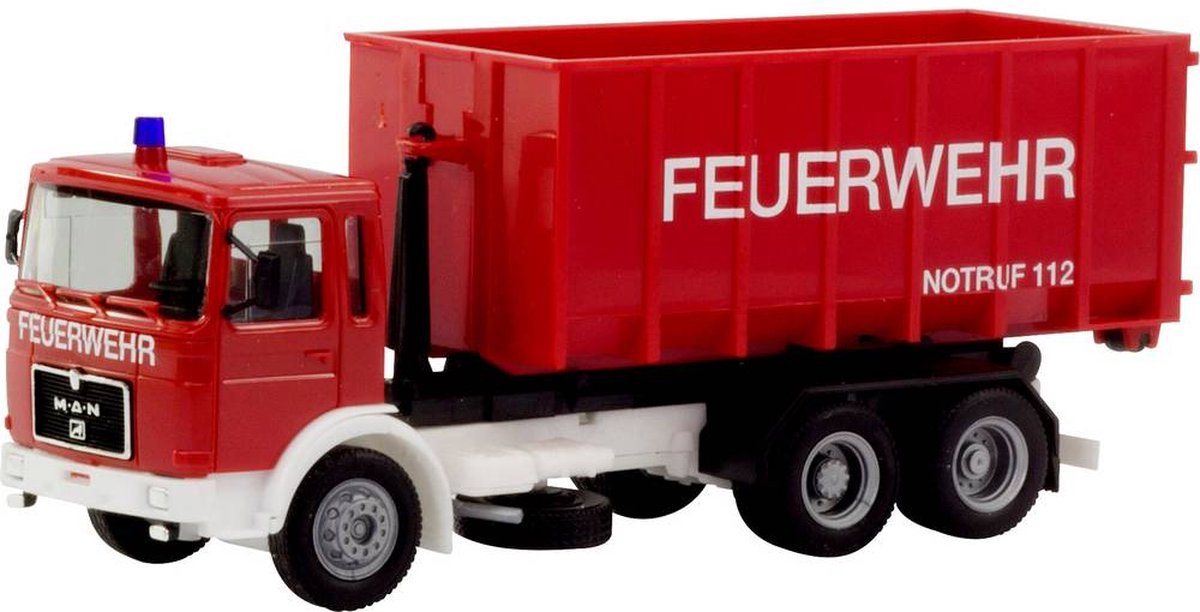 Herpa 310963 H0 MAN F8 vrachtwagen met afrolcontainer Feuerwehr