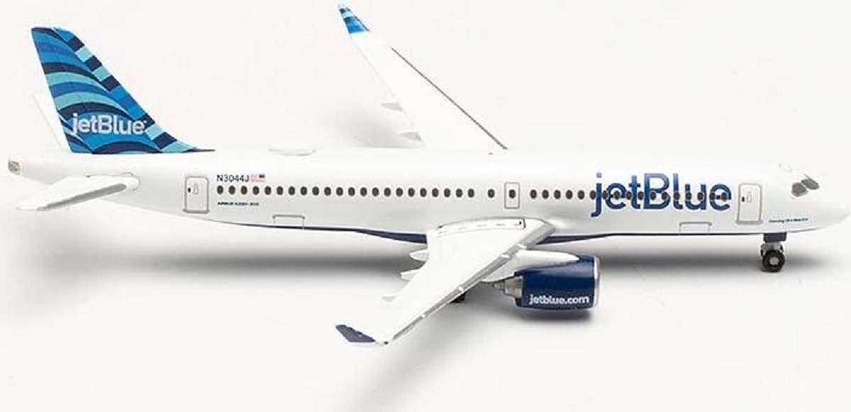 Herpa Airbus vliegtuig A220-300 JetBlue Hops tail design schaal 1:500 7,7cm