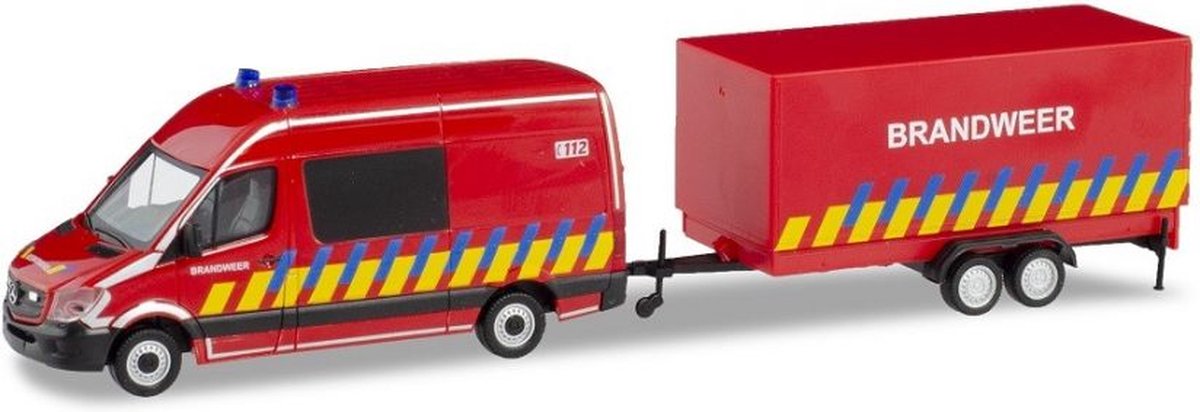 Herpa Mercedes Benz Sprinter Brandweer + aanhanger, 1:87
