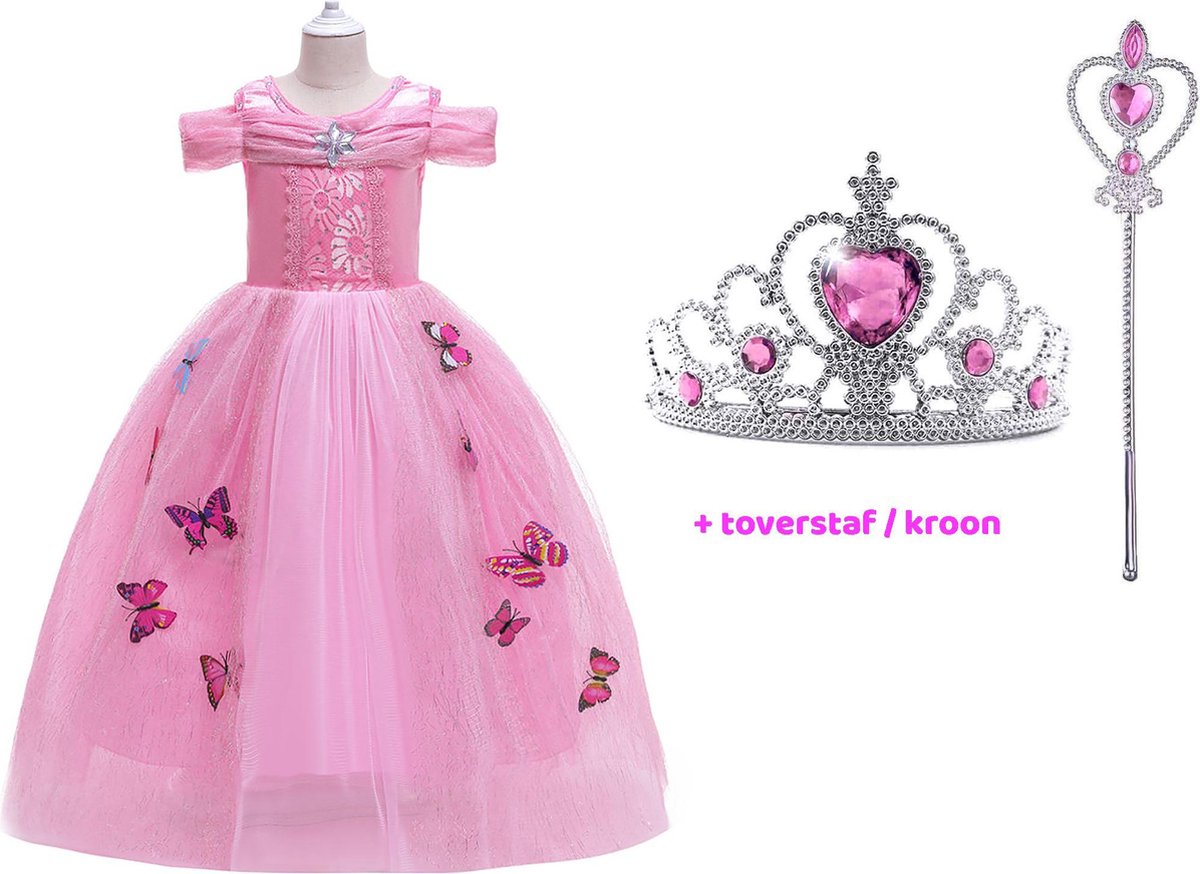 Cinderella - prinsessenjurk- verkleedkleren meisje - maat 146/152 - Assepoester roze jurk - carnavalskleding kinderen