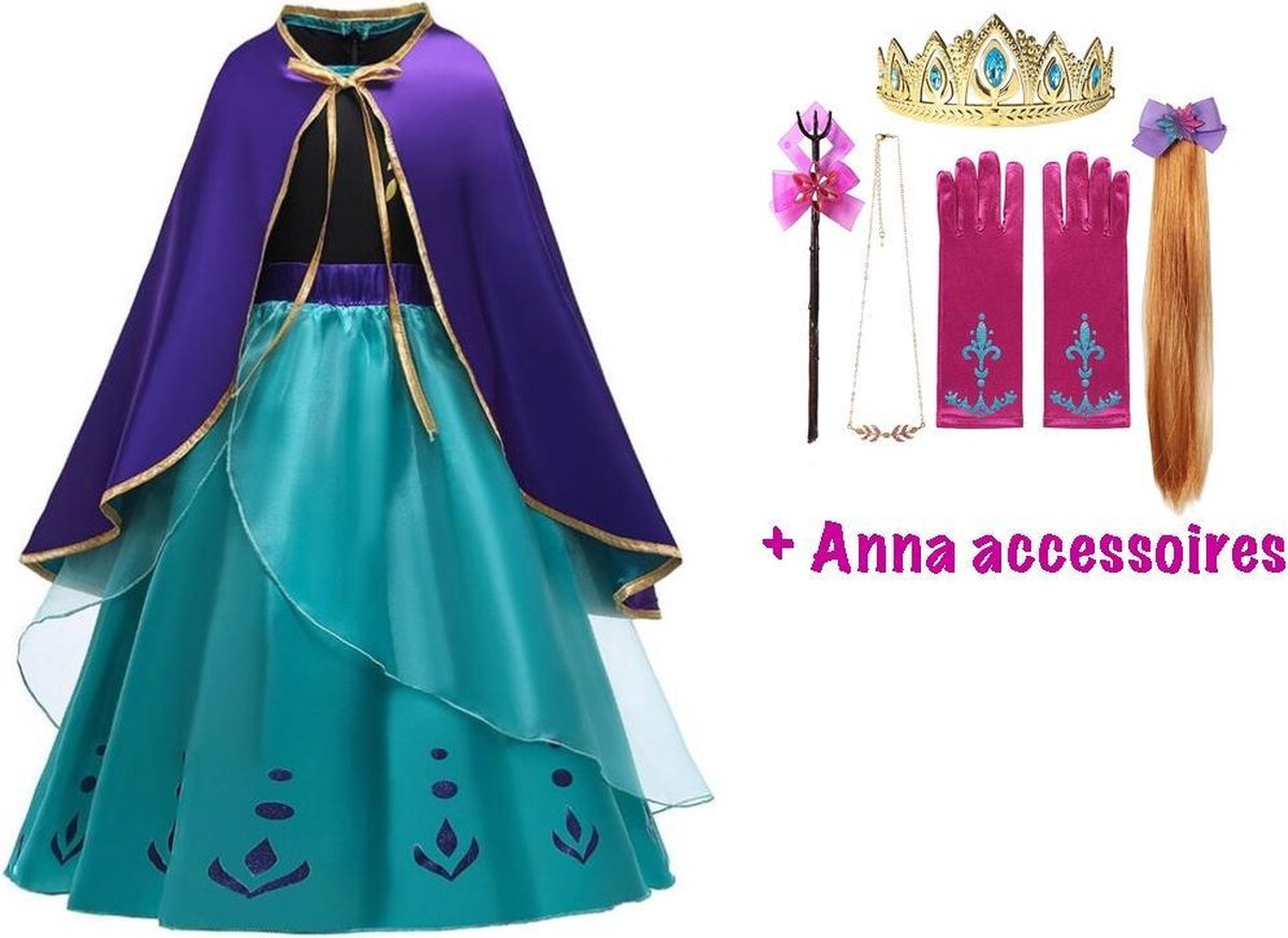 Frozen Anna paarse jurk cape 116(120)-Tiara-Toverstaf-Prinsessenjurk - Verkleedkleren meisje