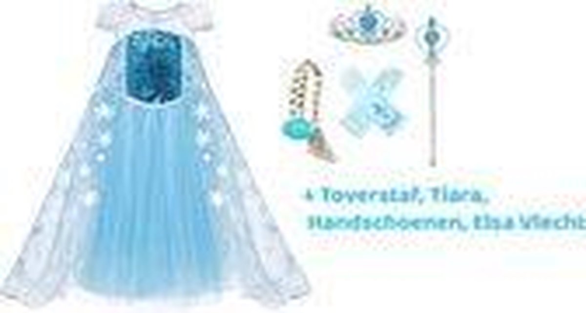 Frozen Elsa jurk - Prinsessenjurk -146/152- Verkleedkleren Meisje- Tiara / Staf / Vlecht