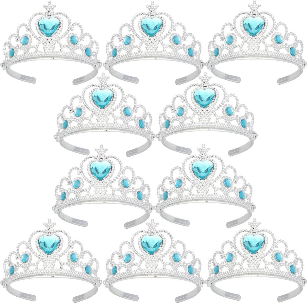 Prinsessen Tiara - Kroon - 10-pack - Traktatie - Verjaardag Kind - Verkleedkleren Meisje - Blauw