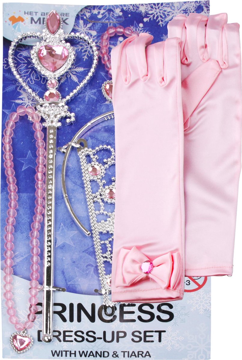 Speelgoed - voor bij je prinsessen jurk - Tiara - Prinsessen Verkleedkleding - Roze Lange Handschoenen - Frozen Elsa