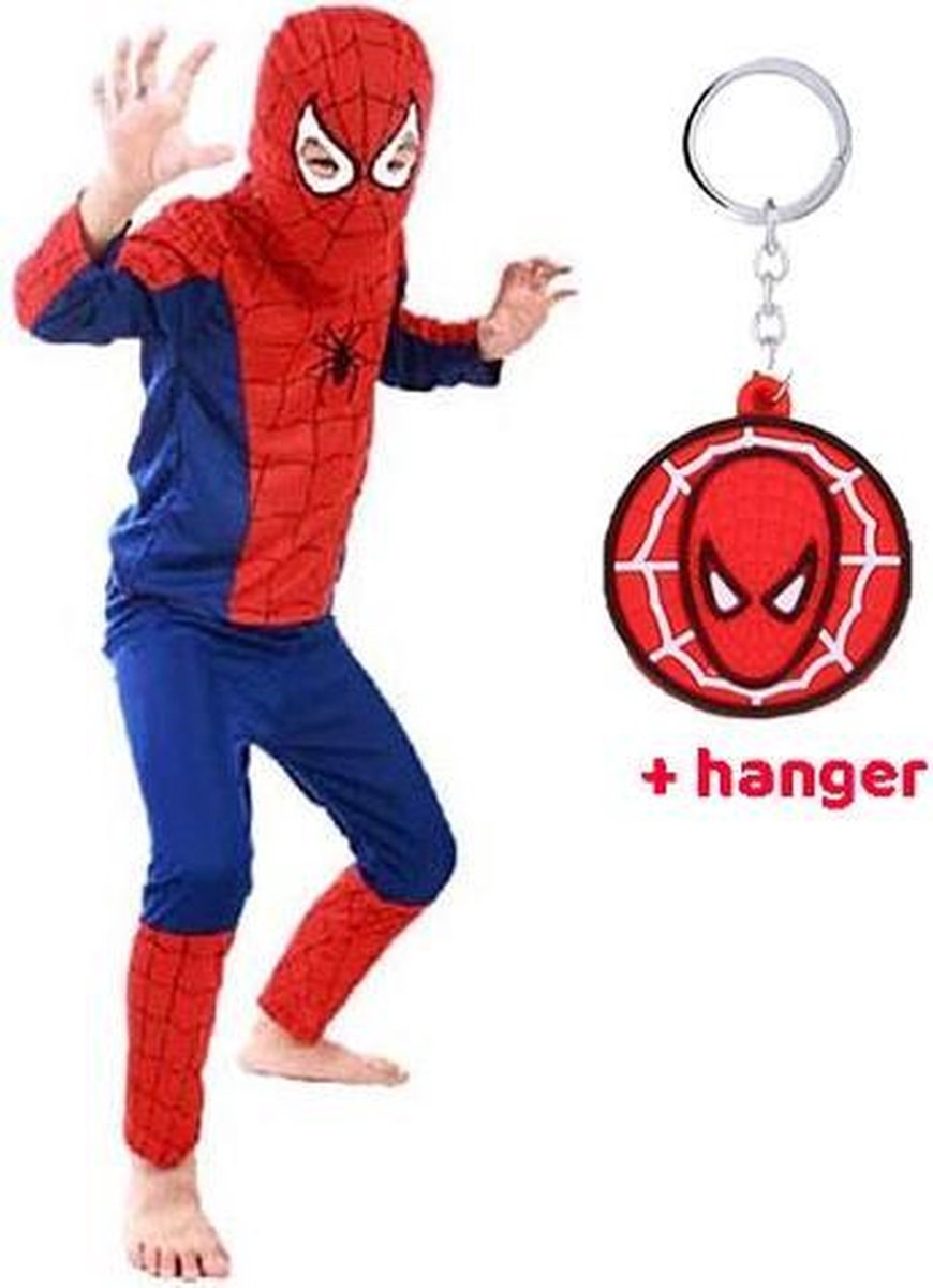 Spiderman Verkleedpak Rood - maat 140/152 - Verkleedkleren Jongen / meisje + Gratis Hanger