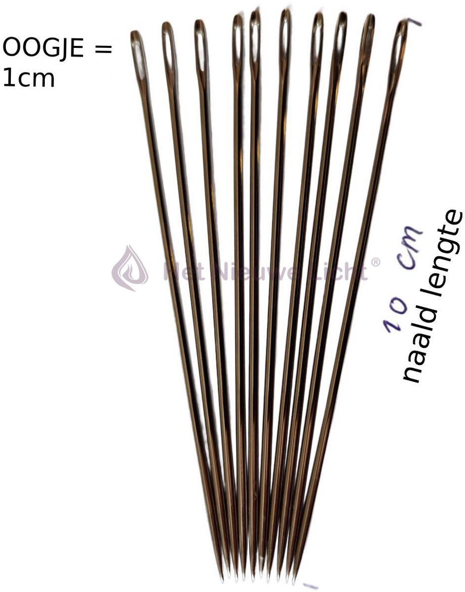 Naald 10cm - met scherpe punt - oog 1cm - naainaald - lontnaald - matrasnaald