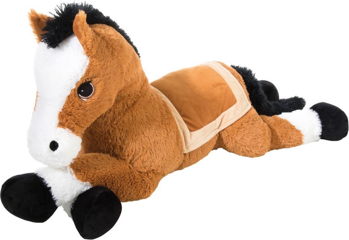 Pluche grote knuffel paard bruin van 100 cm - Paarden liefhebbers cadeau dieren knuffelbeesten