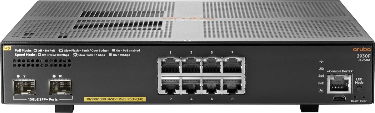 Hewlett Packard Enterprise Aruba 2930F 8G PoE+ 2SFP+ Beheerde netwerkswitch L3 Gigabit Ethernet (10/100/1000) Power over Ethernet (PoE) 1U Grijs