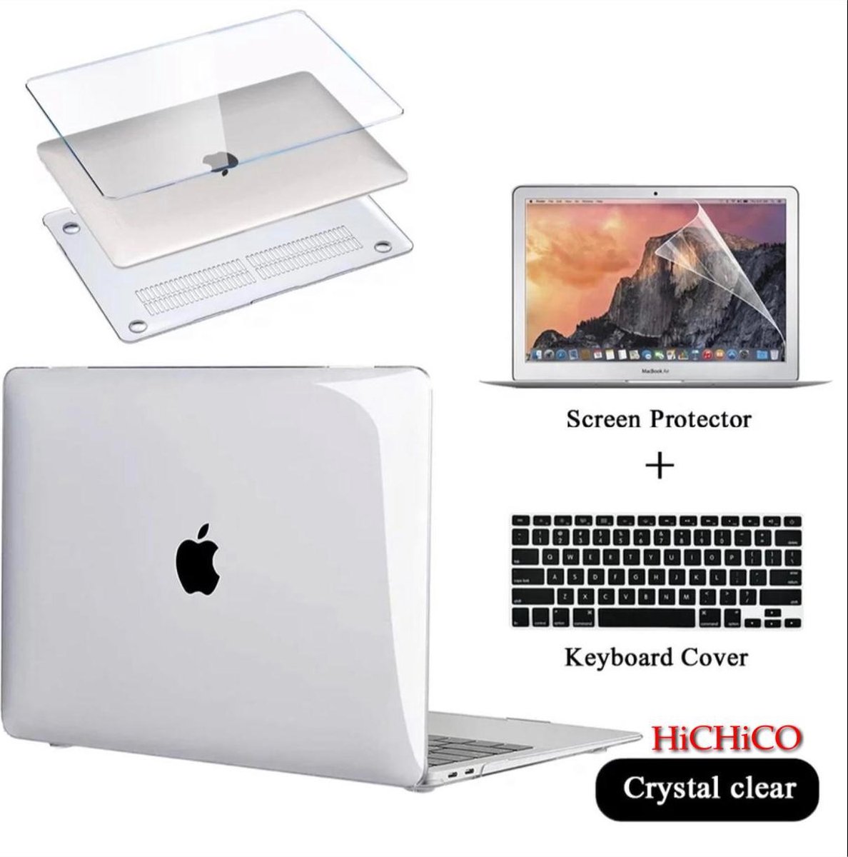 MacBook Air 13 inch (2019) MacBook Air Hoes + Screen Protector en Keyboard Cover, Loptop Cover – Clear Hard Case – MacBook Air Case 3IN1 – MacBook Screen Protector - HiCHiCO