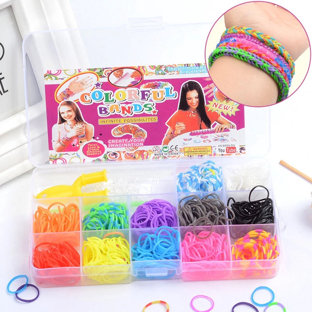 Loombandjes Pakket voor Starters - Basis Loombands - Loom Bandjes - Loom Doos met Loom Elastiekjes - Starterspakket met 600 Loombandjes - Inclusief Loomhaakje / Loomnaald - Gekleurde Loombandjes - Loom Bandjes voor Beginners - Creatief voor Kids