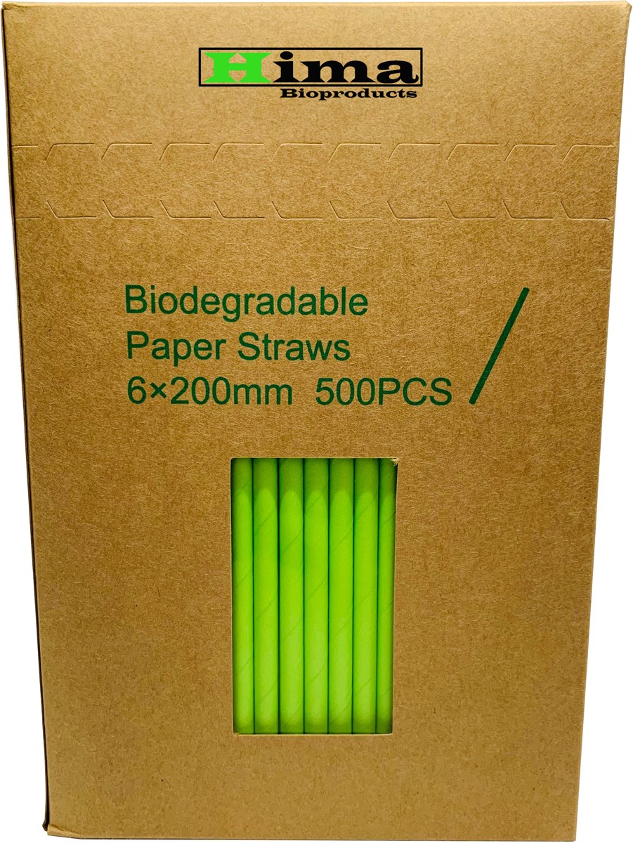 Papieren rietjes 6x197mm groen, verpakt per 500 stuks in een dispenserdoos