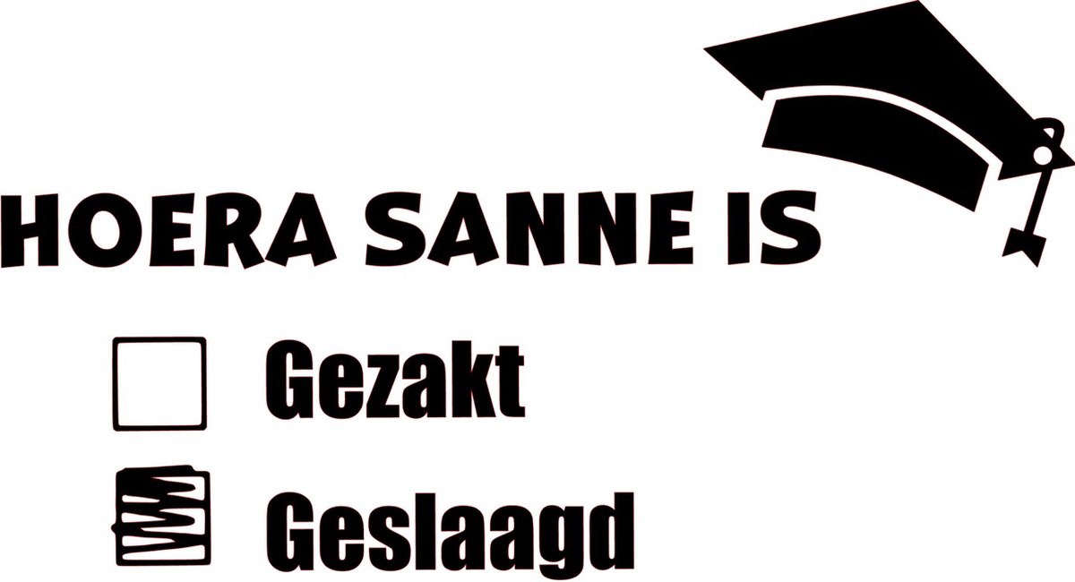 Geslaagd met Naam vinkje - Raamsticker - Gepersonaliseerd - Kan gespiegeld  geleverd worden - 50x27cm