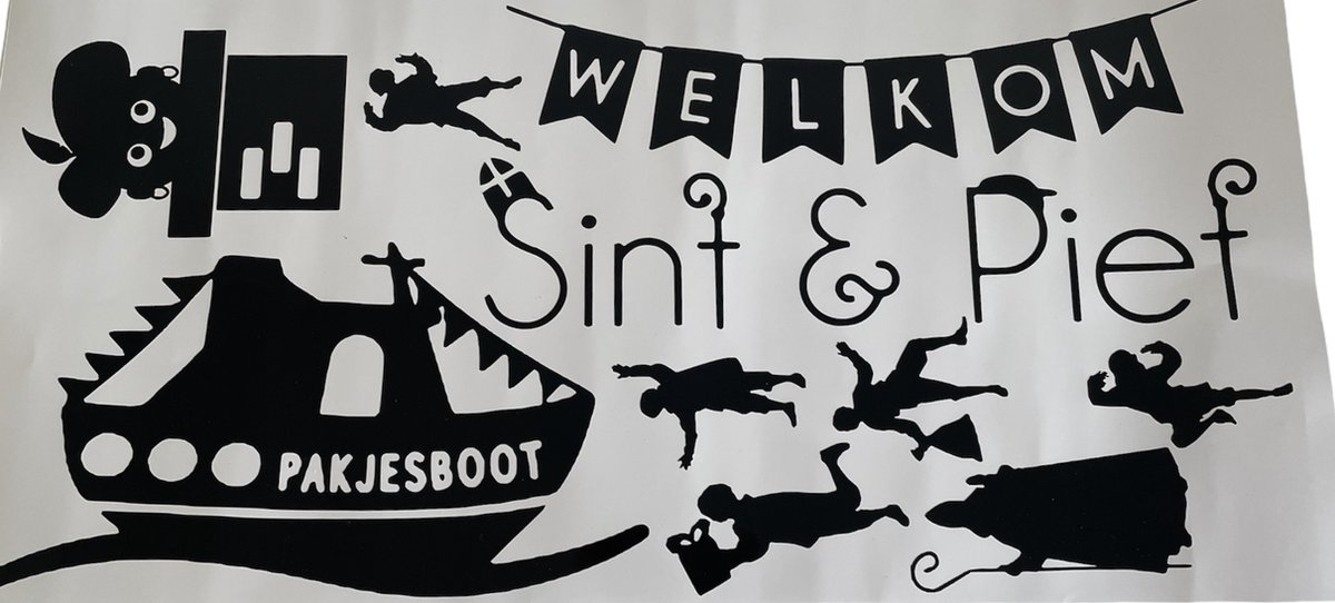 Sinterklaas raamsticker - Herbruikbaar - Raamdecoratie - Zwart - Sint en Piet - Losse stickers