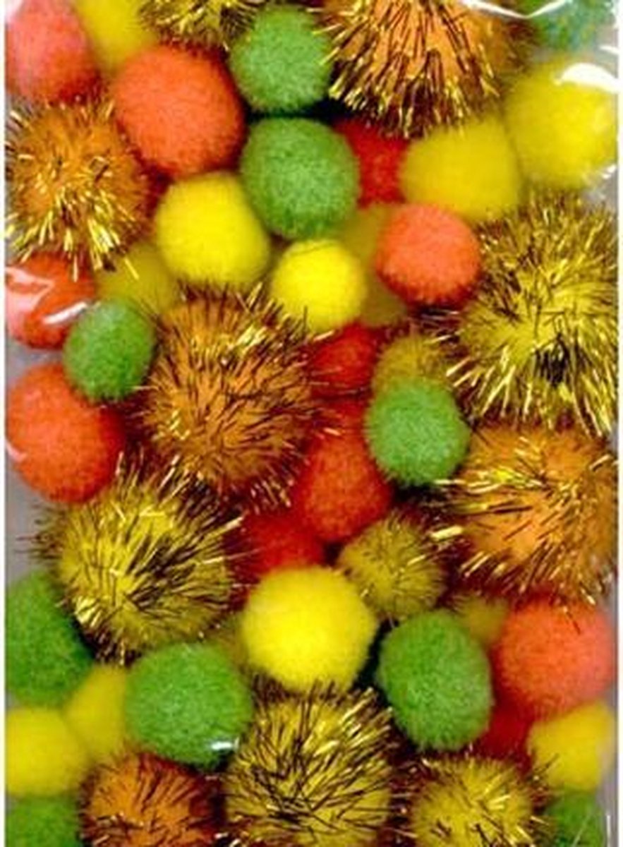 50x Pompons Pasen Geel Oranje Groen (2 – 2.5 – 3.5cm)