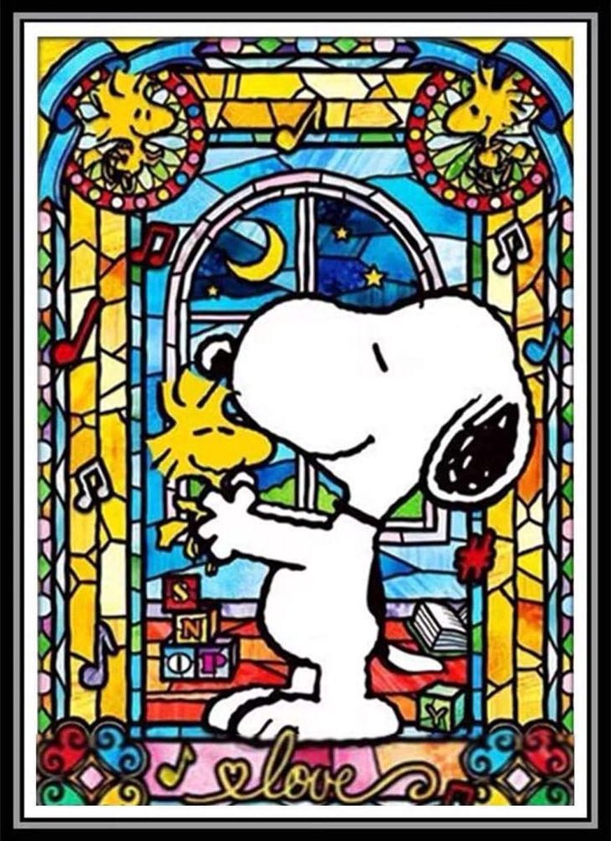 Diamond Painting Volwassenen - Diamond painting pakket Hobbycave - 40x30cm - Vierkant - Dotz - Snoopy