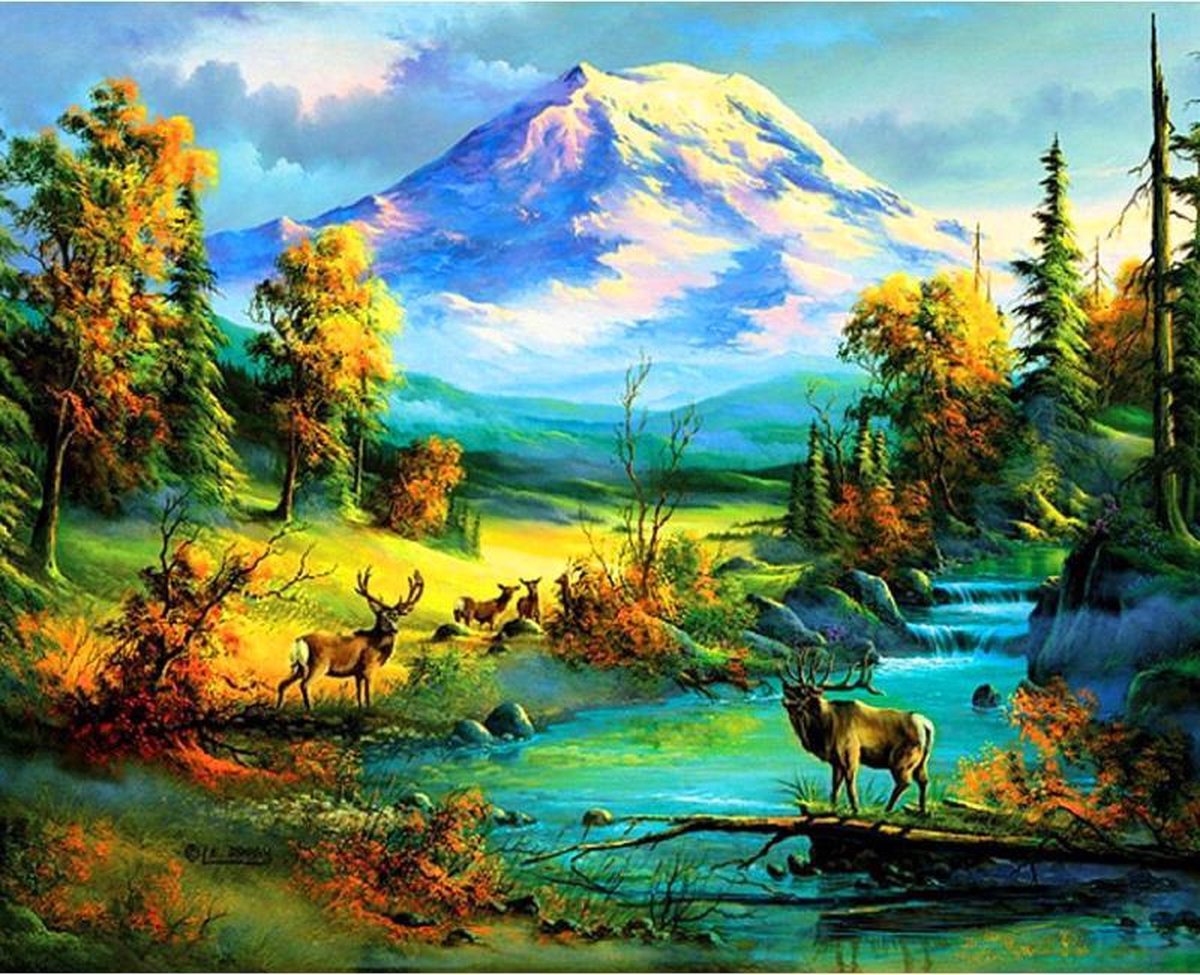 Diamond Painting Volwassenen Berg Herten 40x50 Dieren Pakket – Extra Diamond Painting Accesoires – Acryl Vierkante 5D Steentjes – Landschap Natuur – Puzzel Hobby Pakket Hobbypainting.nl®