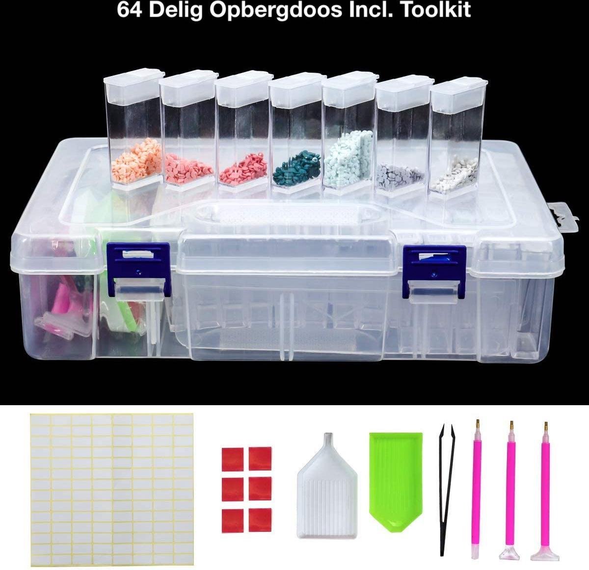 Diamond Painting Volwassenen Diamond Painting Accesoires Pakket Volledig - 64 Set met Toolkit - Opbergdoos Opvangbak - Diamond Painting Pen - Hobbypainting.nl®