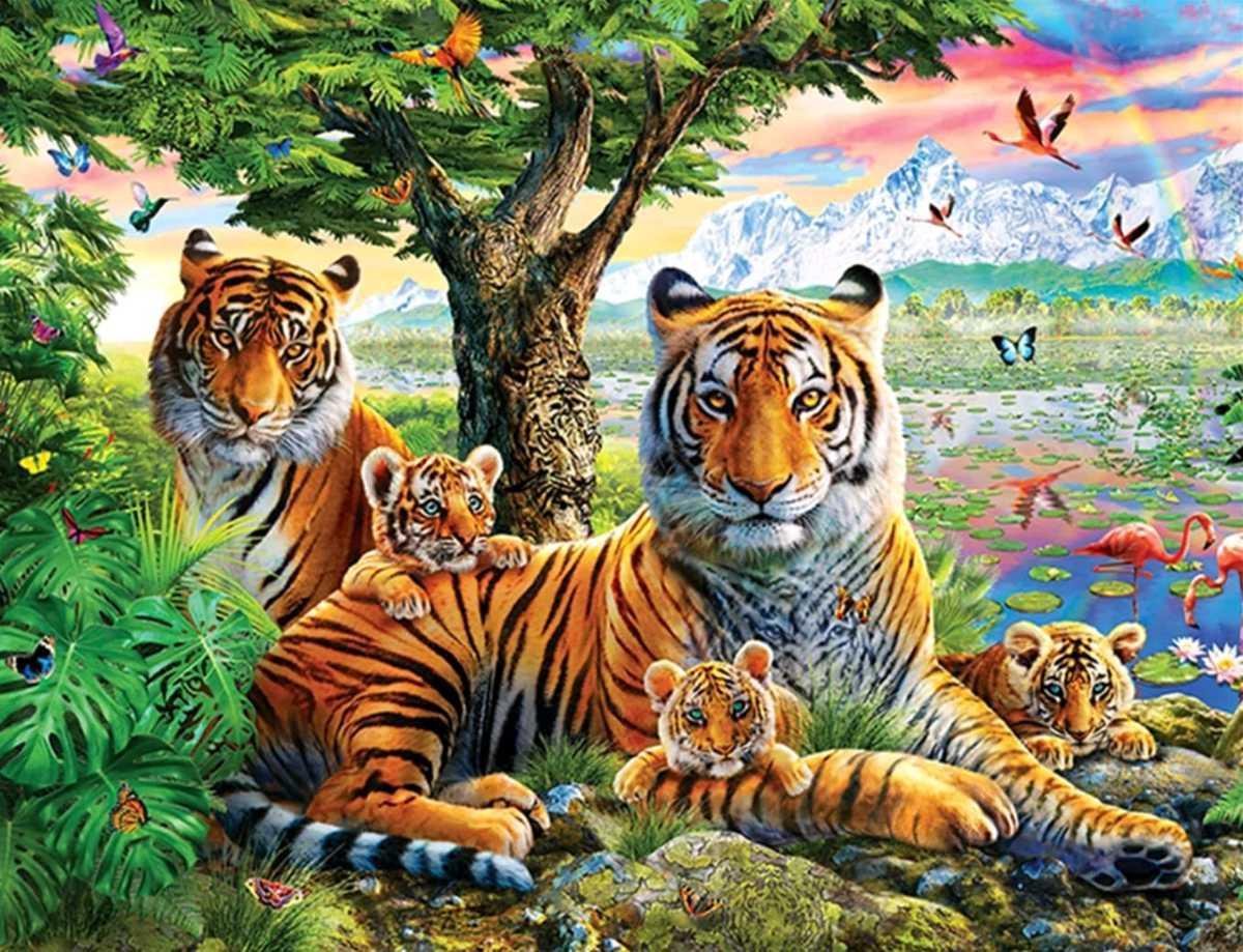 Diamond Painting Volwassenen Tijger Gezin Dieren 30x40 Pakket – Extra Diamond Painting Accesoires – Acryl Vierkante 5D Steentjes – Landschap Natuur – Puzzel Hobby Pakket Hobbypainting.nl®