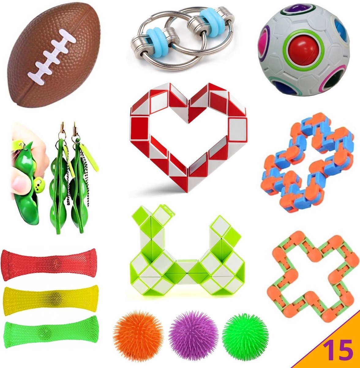 Pop It Fidget Toys 15 Pakket PopIt Mesh Marble TikTok Speelgoed - Pakket Fidget Toys Kinderen - Kids Fidget Toy - HP.nl®