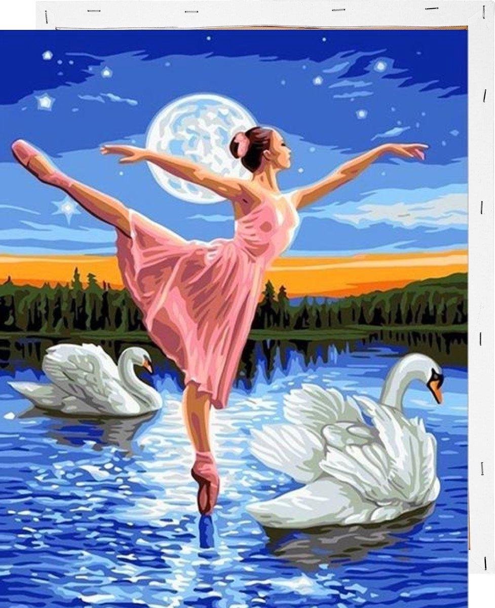 Schilderen op Nummer Ballet Zwanen  40x50 met Frame Volwassenen Kinderen - Kleuren op Nummer - Paint by Number - Hobbypainting.nl®