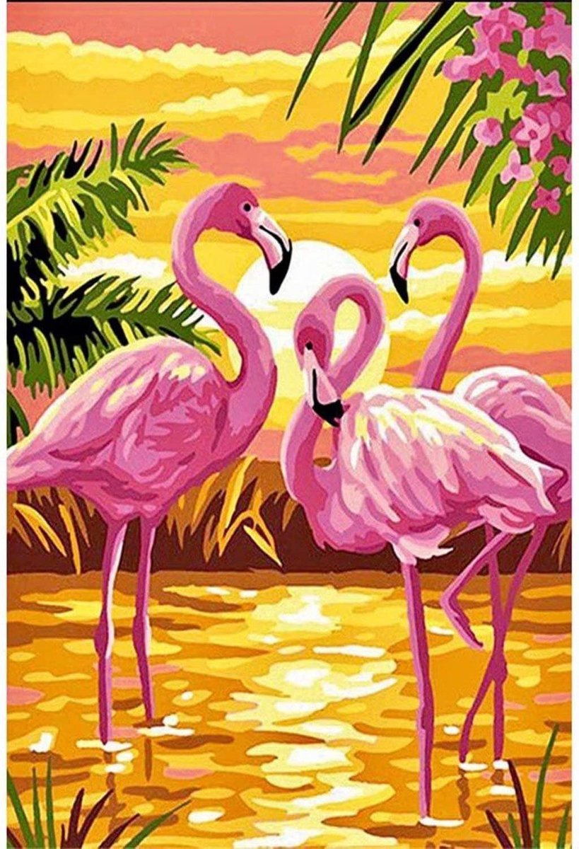 Schilderen op Nummer Flamingo 40x50 op Frame Volwassenen & Kinderen - Kleuren op Nummer - Paint by Number - Hobbypainting.nl®