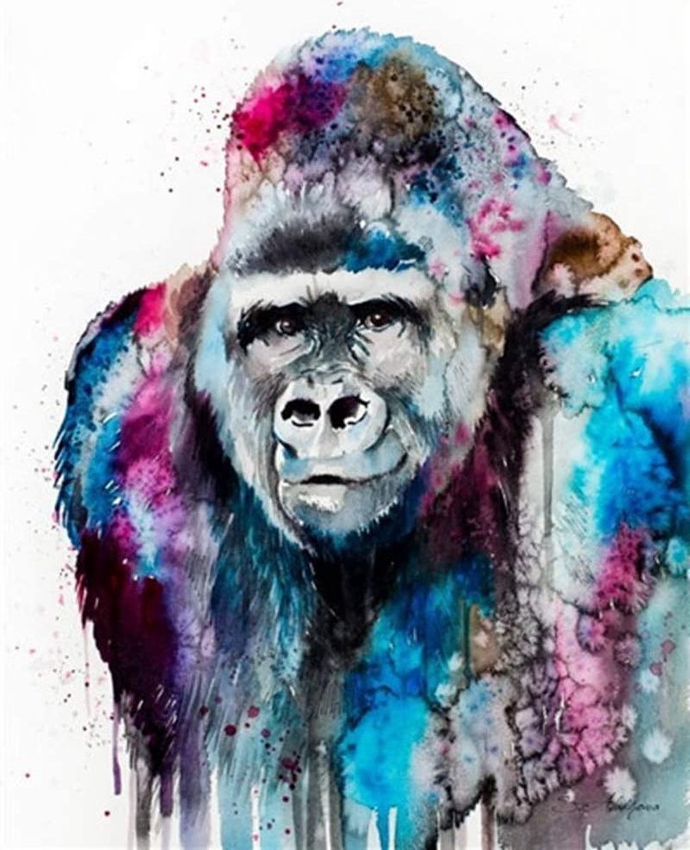 Schilderen op Nummer Gorilla 40x50 op Frame Volwassenen & Kinderen - Kleuren op Nummer - Paint by Number - Hobbypainting.nl®