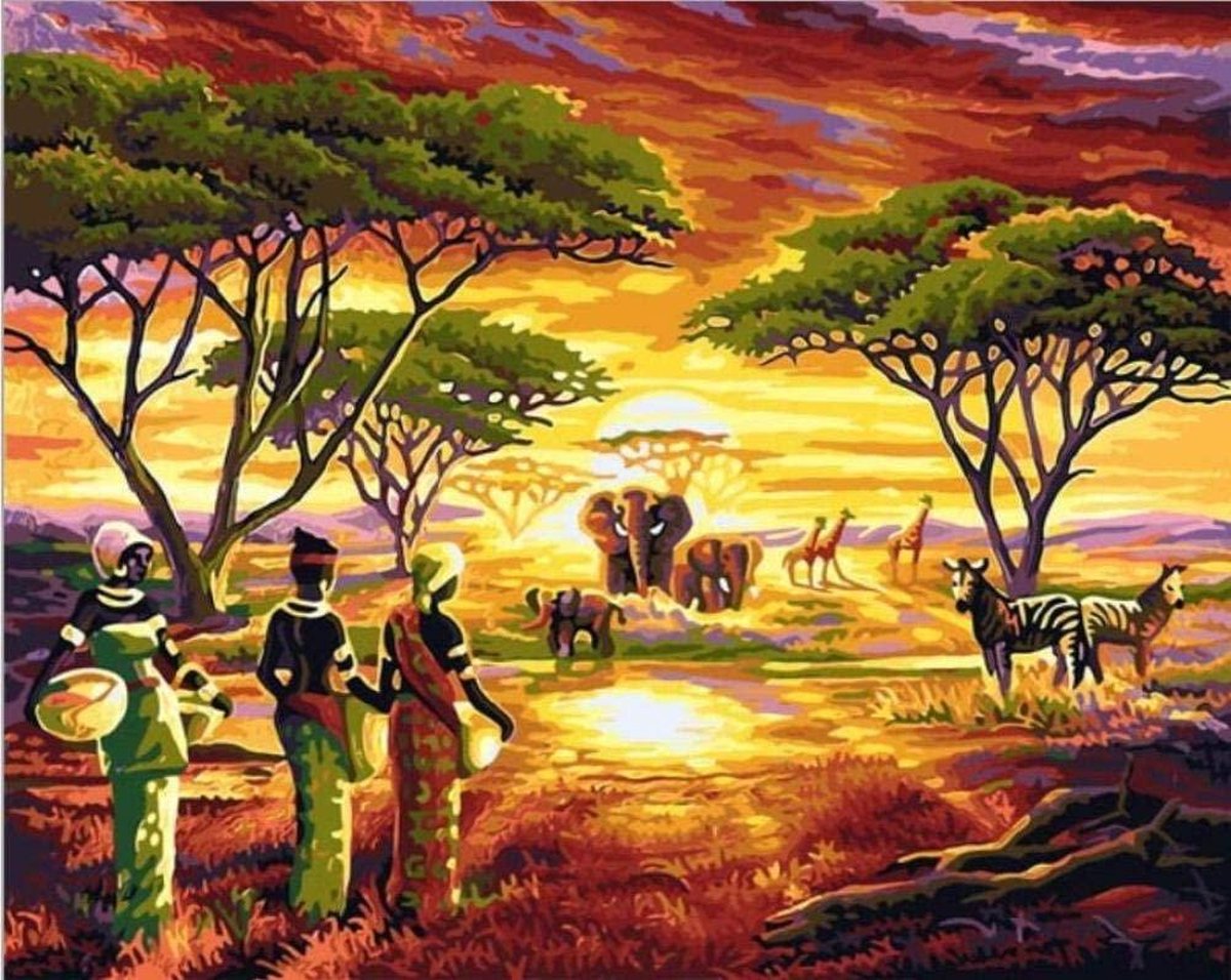 Schilderen op Nummer Safari Afrika 40x50 Volwassenen & Kinderen - Kleuren op Nummer - Paint by Number - Hobbypainting.nl®