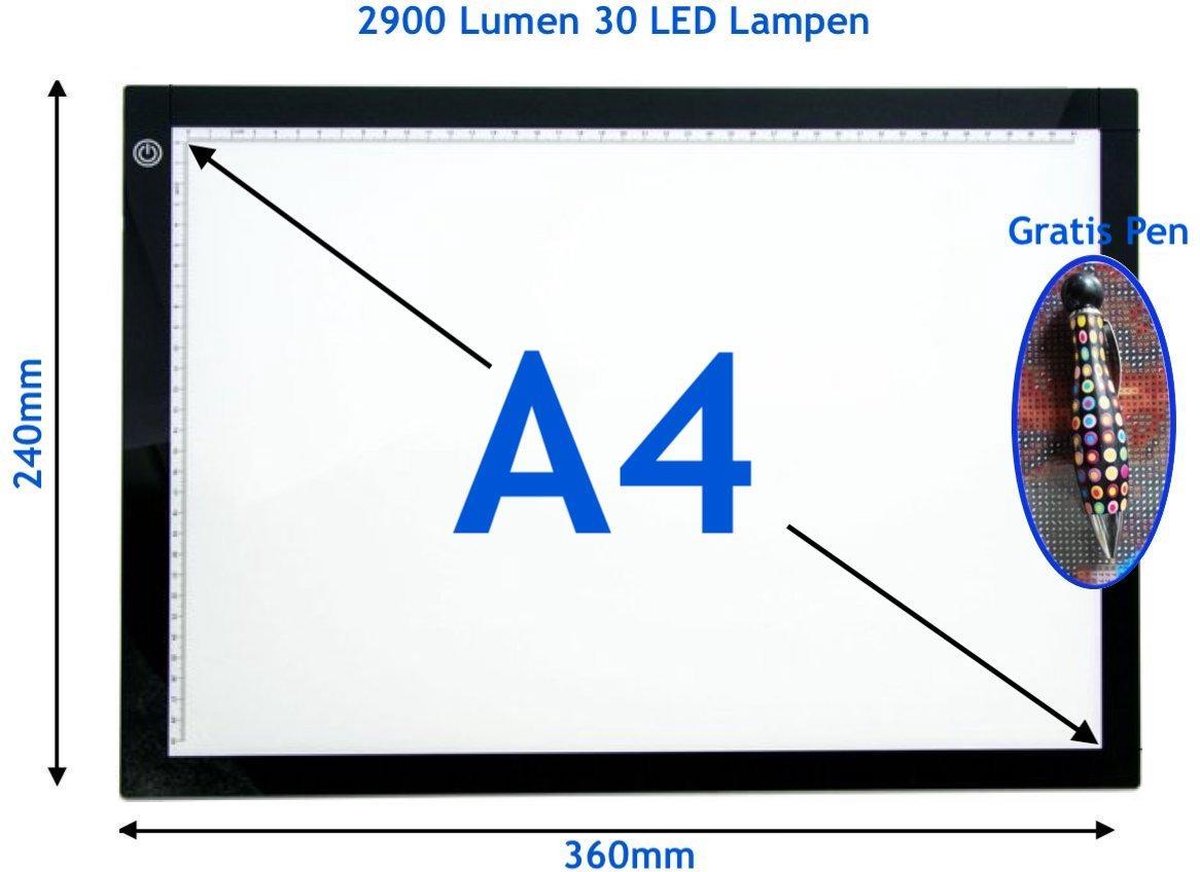 Tekentablet A4 LED Lightbox voor Diamond Painting & Tekenen Lichtbak - 3 Standen Dimbaar - Lichtbord Tafel Tablet Tekenset - Hobby Pakket - Lightpad - Hobbypainting.nl®