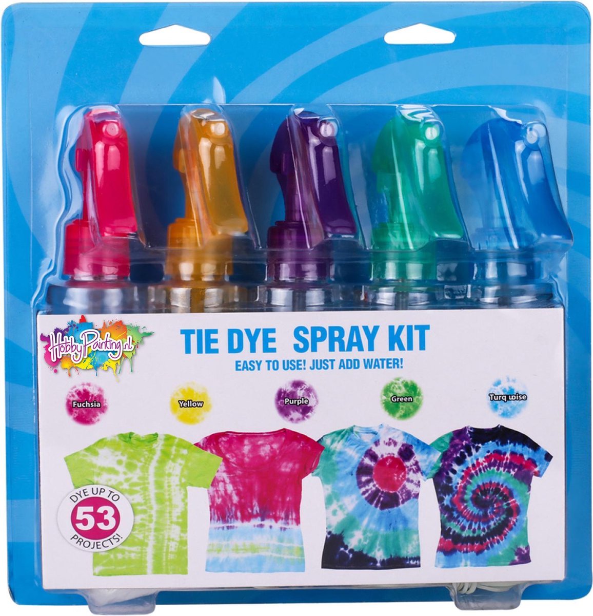 Tie Dye Kit Spray Verf Set Textielverf 5 Kleuren 120ml - T Shirt Tie Dye Set Incl Touw & Handschoenen – Tie Dye Paint - Kindvriendelijk - Hoge Kwaliteit - Hobbypainting.nl®