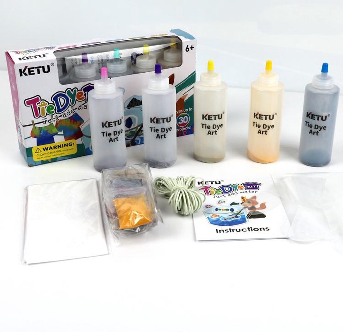 Tie Dye Kit Verf Set Textielverf 5 Kleuren 120ml Ontwerpstudio - T Shirt Tie Dye Set Incl Touw & Handschoenen – Tie Dye Paint - Kindvriendelijk - Hoge Kwaliteit - Hobbypainting.nl®