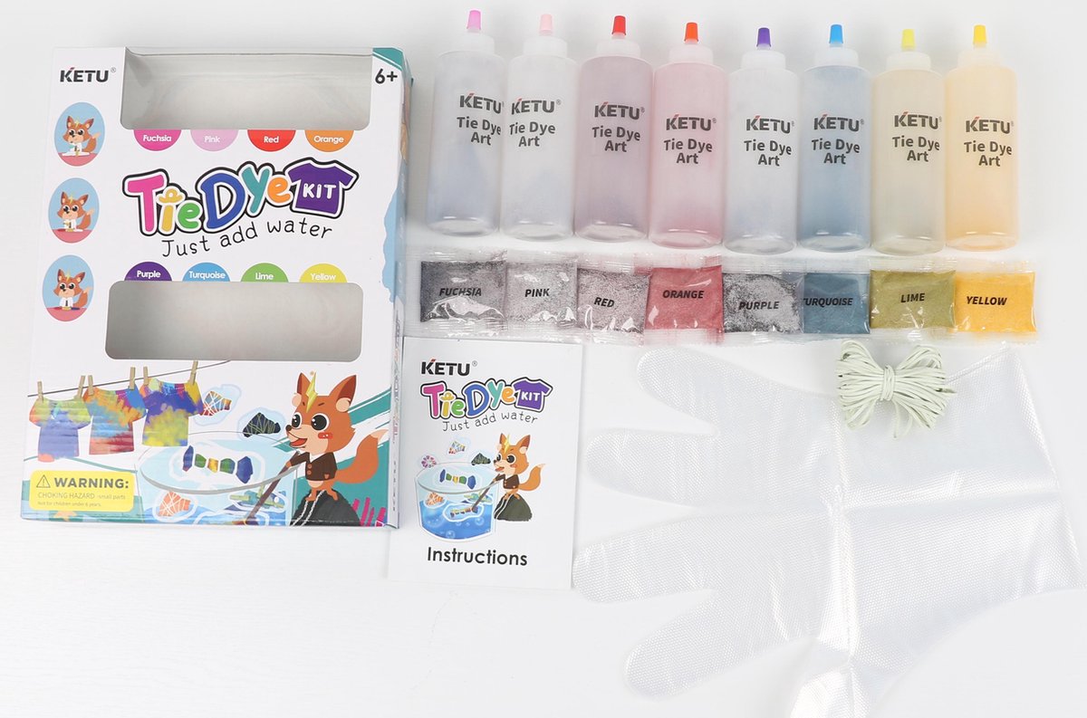 Tie Dye Kit Verf Set Textielverf 8 Kleuren 120ml Ontwerpstudio - T Shirt Tie Dye Set Incl Touw & Handschoenen – Tie Dye Paint - Kindvriendelijk - Hoge Kwaliteit - Hobbypainting.nl®