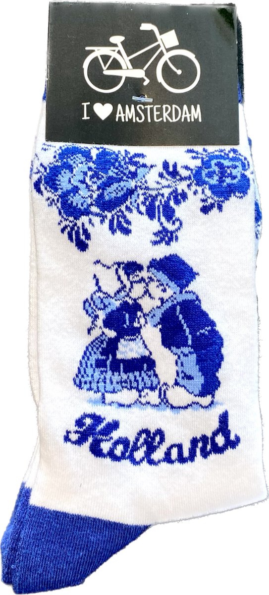 Sokken kussend paartje Delfts blauw 36/41