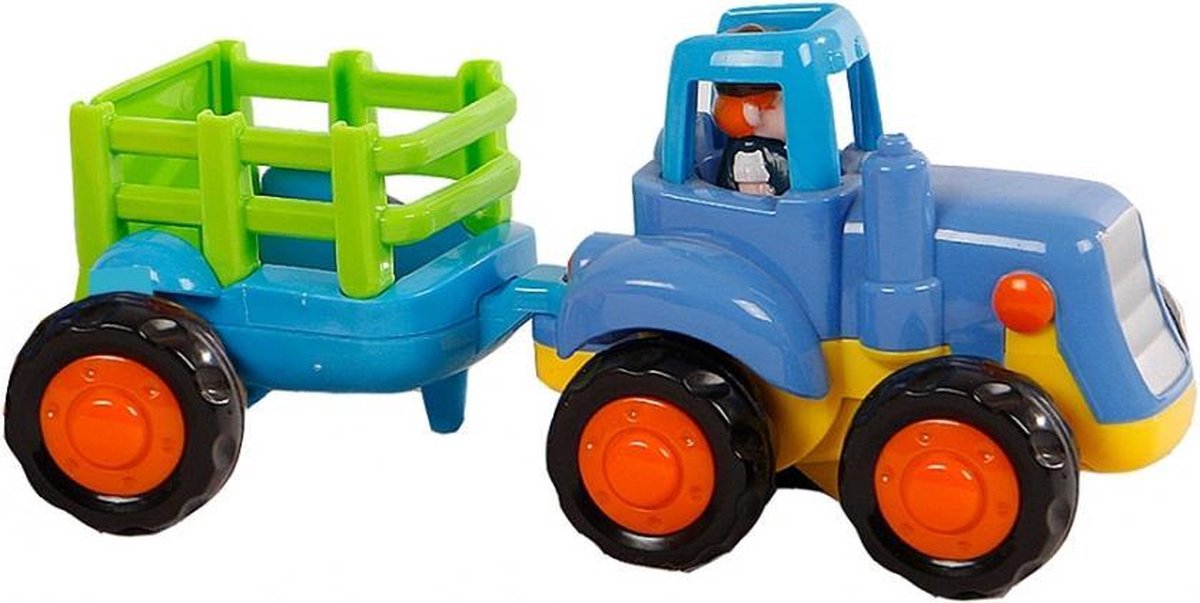 tractor met aanhanger junior 16 cm blauw/groen