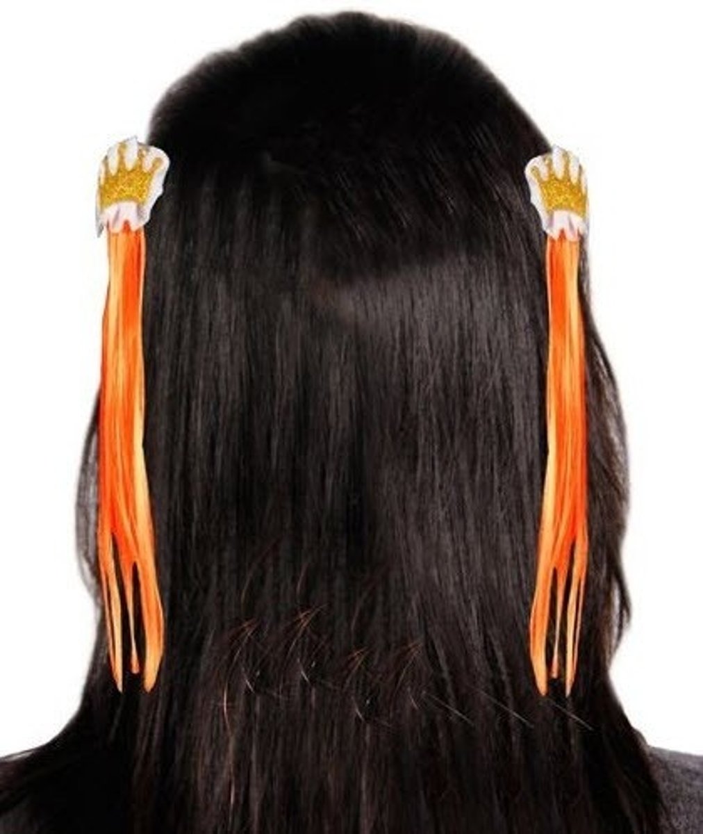 Haarclip set oranje met kroon