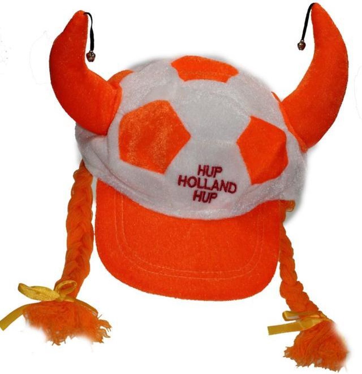 Hup Holland Hup Hoed Oranje met hoorntjes en vlechtjes