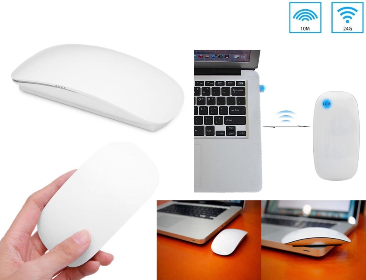 Multi Touch Mouse - Wit - Magic - Draadloos - Ultra Thin - 2.4 GHz - Voor o.a Apple Macbook/Laptop/Notebook